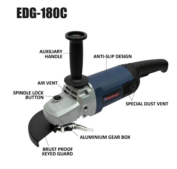 JRSDRIVE EDG-180C Angle Grinder – 2200W Heavy-Duty, 180mm Wheel, 8500 RPM 5