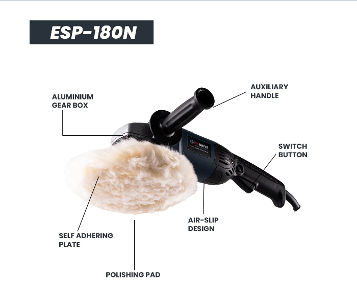 JRSDRIVE 180mm Electric Polisher | ESP-180N 1350W High-Power Motor • Variable Speed 1000-3000 RPM 5