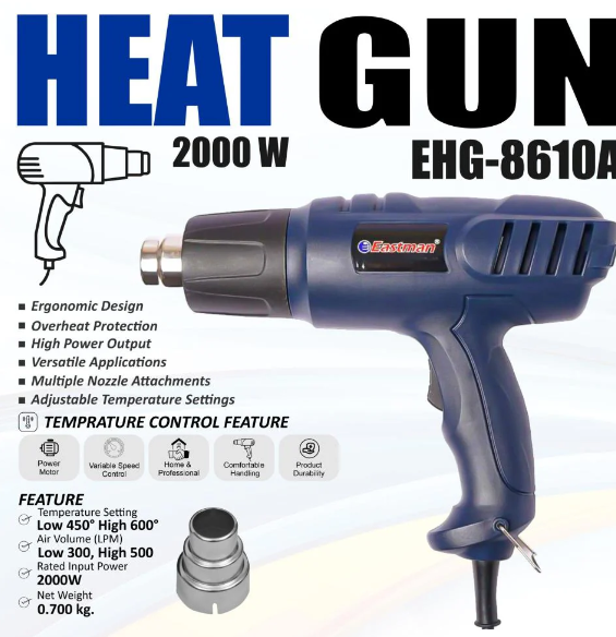 JRSDRIVE EHG-8610A Heavy Duty Heat Gun - 2000W Power with Adjustable Temperature for Home & Professional Use 2