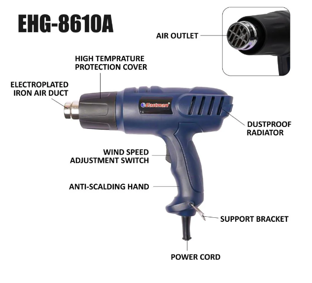JRSDRIVE EHG-8610A Heavy Duty Heat Gun - 2000W Power with Adjustable Temperature for Home & Professional Use 5