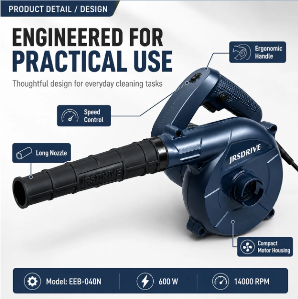 JRSDRIVE EEB-040N Heavy-Duty Electric Blower - Powerful 600W Motor for Rapid Cleaning & Dust Removal 3
