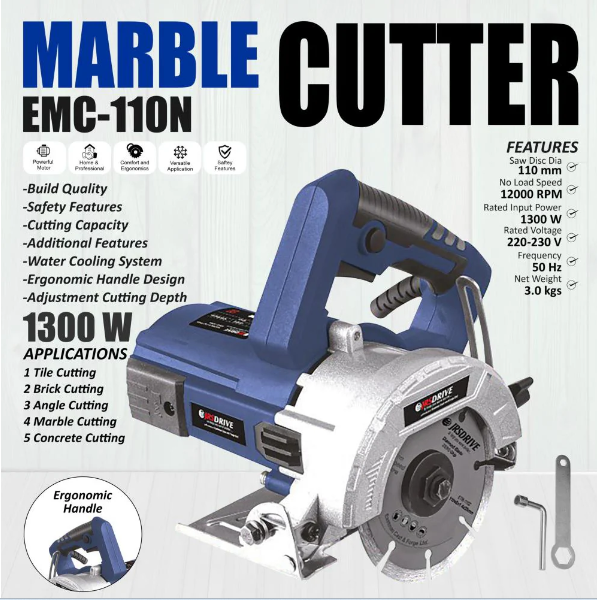 JRSDRIVE EMC-110N Marble Cutter 110mm (4-inch) - 1300W High Power Motor, 12000 RPM for Marble, Tile and Cutting 2