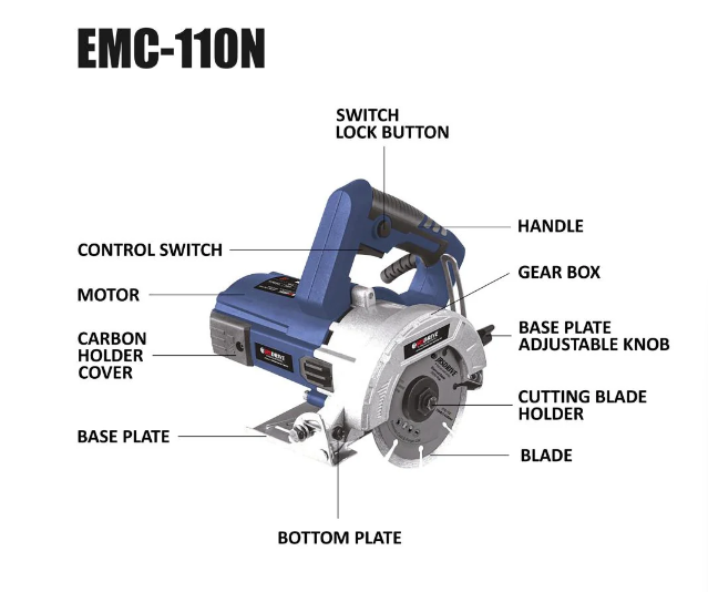 JRSDRIVE EMC-110N Marble Cutter 110mm (4-inch) - 1300W High Power Motor, 12000 RPM for Marble, Tile and Cutting 5