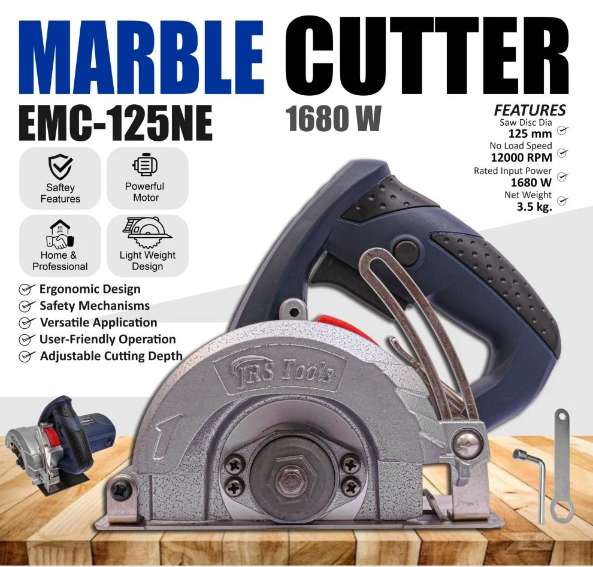 JRSDRIVE EMC-125NE Marble Cutter 125mm, 1680W High Power Motor with 12000 RPM for Marble, Granite, and Tile Cutting 2