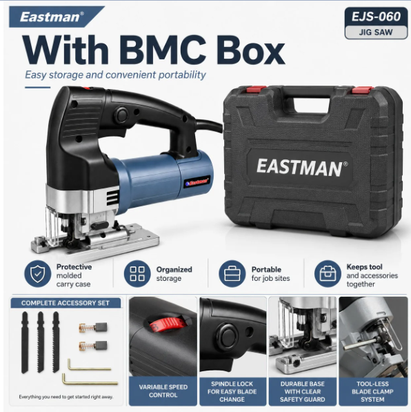JRSDRIVE 650W Electric Jigsaw Kit - Includes Heavy Duty BMC Box & Free Carbon Set - EJS-060 High-Performance Saw 2
