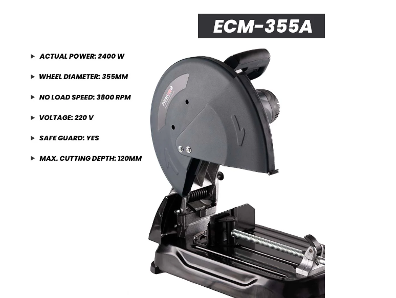 JRSDRIVE EMC-355A Professional Metal Cut Off Machine – High Power 2400W Motor with Safety Guard & 3800 RPM 2