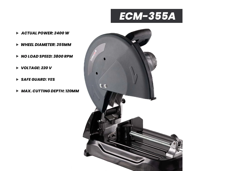 JRSDRIVE EMC-355A Professional Metal Cut Off Machine – High Power 2400W Motor with Safety Guard & 3800 RPM 3