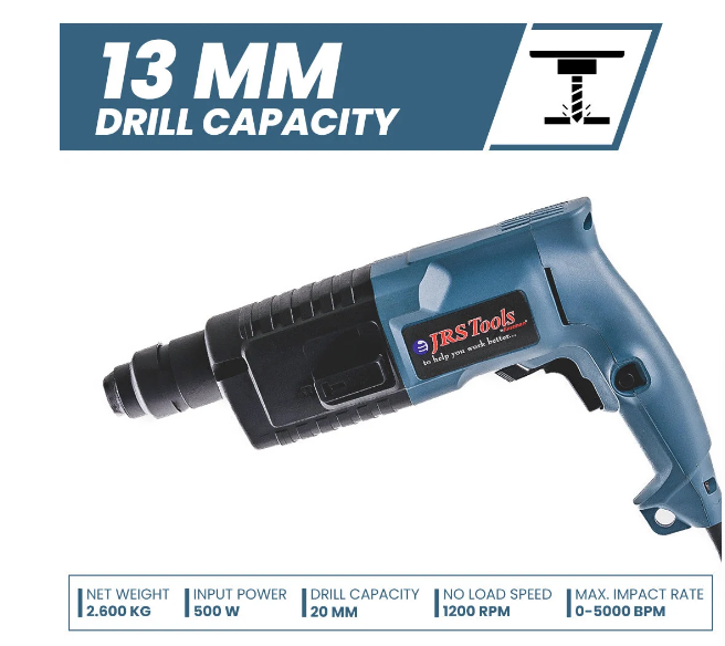 JRSDRIVE 500W Hammer Drill Tool – 20mm Drilling for Concrete, Brick & Wall Work EHD-020N 5