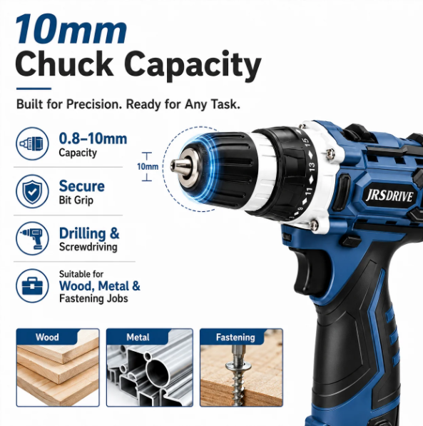 JRSDRIVE ECD-10E Cordless Drill Machine 10mm | 12V Max | 28Nm Torque | 2 Lithium Batteries Included | Electric Screwdriver Drill 3