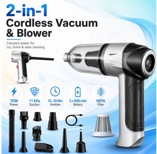JRSDRIVE ECVB588N Cordless Vacuum Cleaner – 70W High Power, 11000pa Suction, 8V Battery with HEPA Filtration & Multi-Utility Nozzles 2