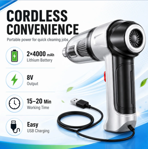 JRSDRIVE ECVB588N Cordless Vacuum Cleaner – 70W High Power, 11000pa Suction, 8V Battery with HEPA Filtration & Multi-Utility Nozzles 5