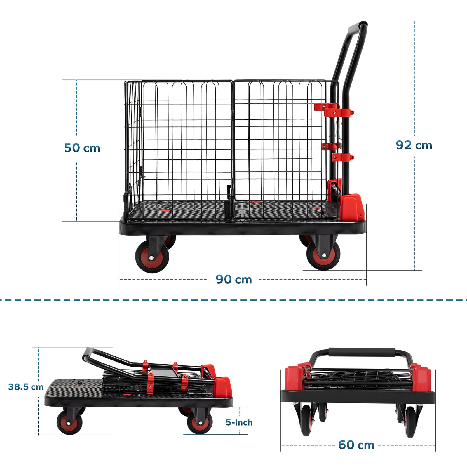 Corvids 300 Kg Portable & Collapsible Plastic Platform Trolley with Basket Cage | 2-Year Warranty |Folding Platform Hand Truck with 360 Rotating Wheels for Home, Office, Warehouse & Outdoor Use 2