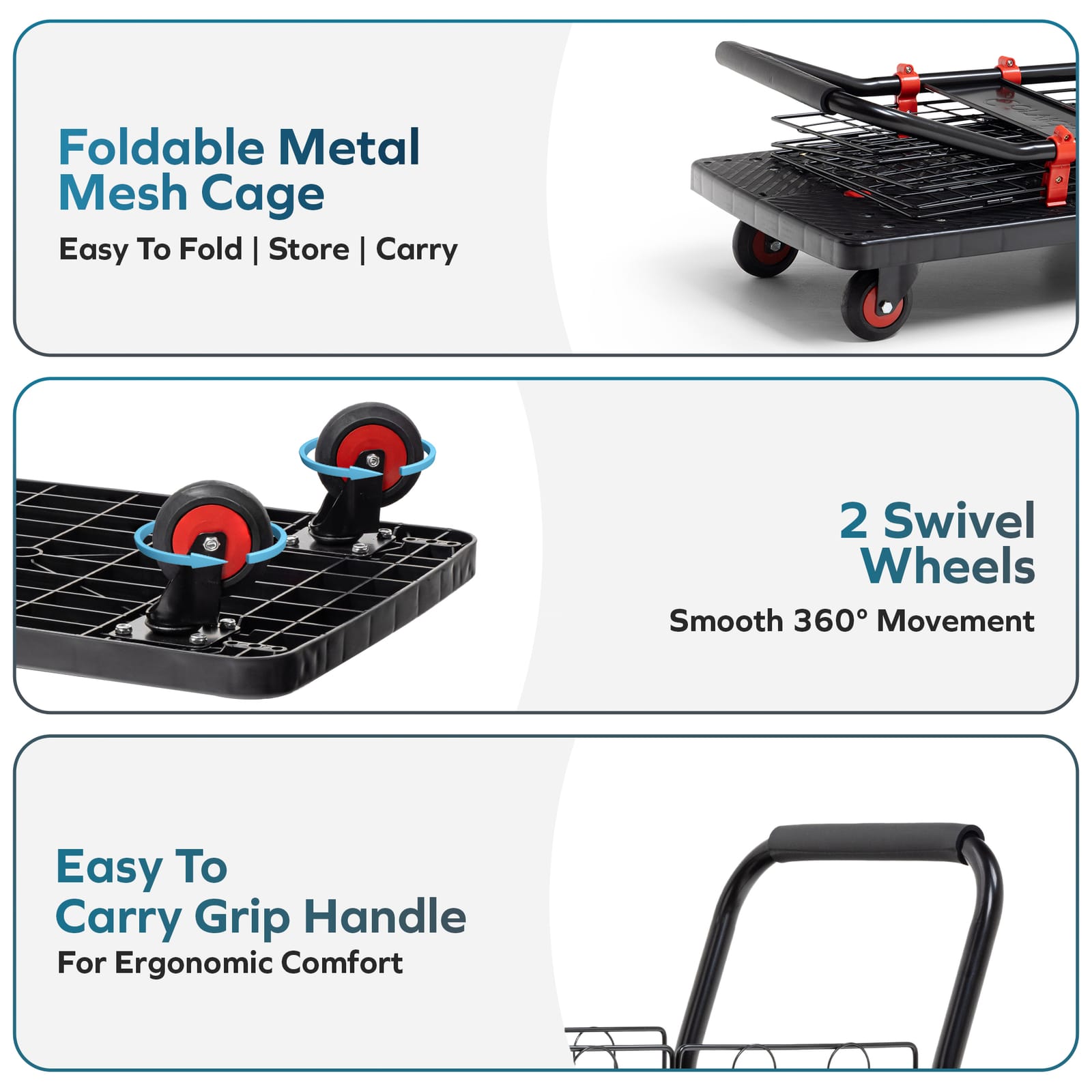 Corvids 300 Kg Portable & Collapsible Plastic Platform Trolley with Basket Cage | 2-Year Warranty |Folding Platform Hand Truck with 360 Rotating Wheels for Home, Office, Warehouse & Outdoor Use 3