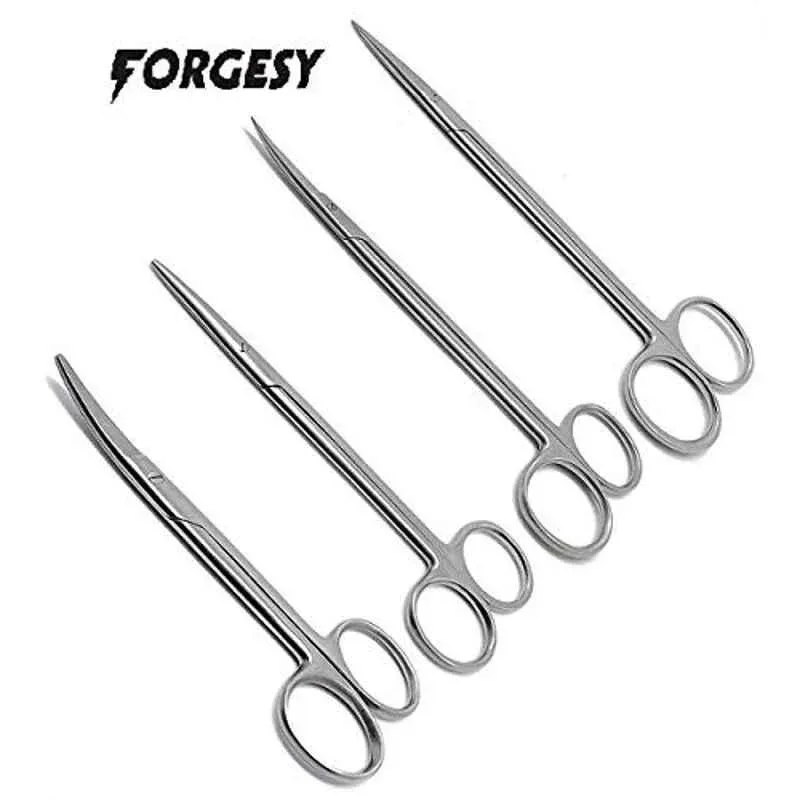 Forgesy 4 Pcs Stainless Steel Straight & Curved Metzenbaum Blunt Surgical Scissors Set, X93 2