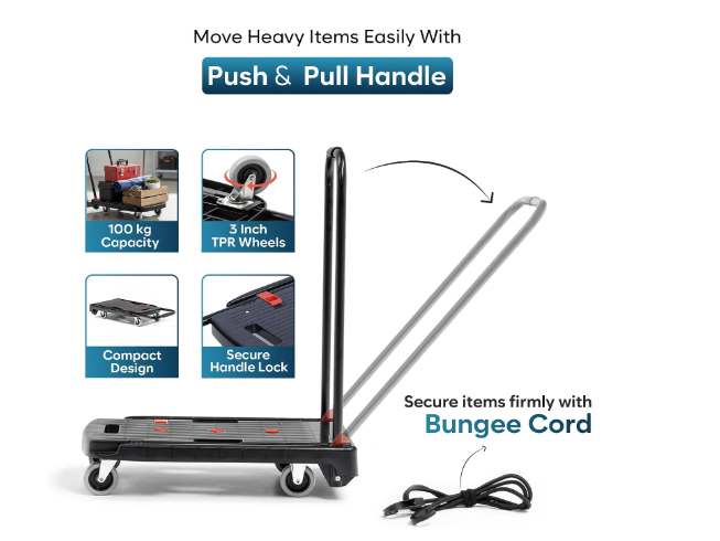 Corvids 100kg Folding Platform Trolley | 2-Year Warranty | Portable Plastic Hand Truck | 360° Swivel Wheels | Heavy Duty Utility Cart for Home, Office, Hotels & Outdoor Use 2