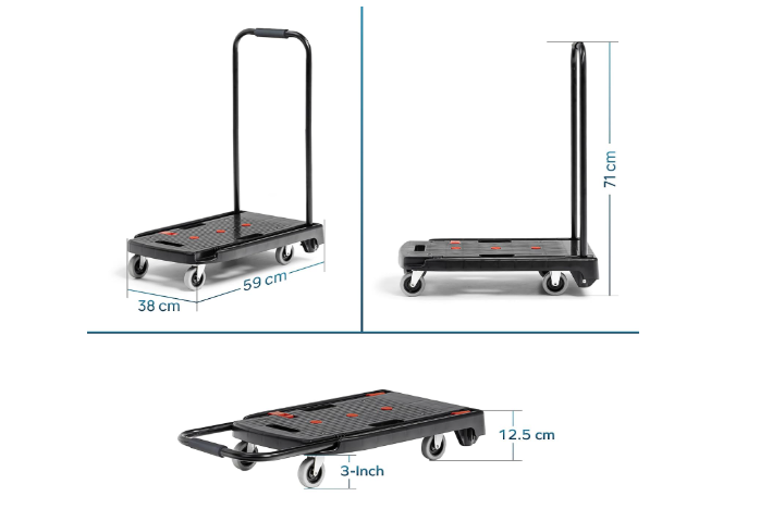 Corvids 100kg Folding Platform Trolley | 2-Year Warranty | Portable Plastic Hand Truck | 360° Swivel Wheels | Heavy Duty Utility Cart for Home, Office, Hotels & Outdoor Use 3