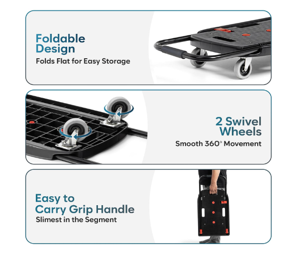 Corvids 100kg Folding Platform Trolley | 2-Year Warranty | Portable Plastic Hand Truck | 360° Swivel Wheels | Heavy Duty Utility Cart for Home, Office, Hotels & Outdoor Use 4