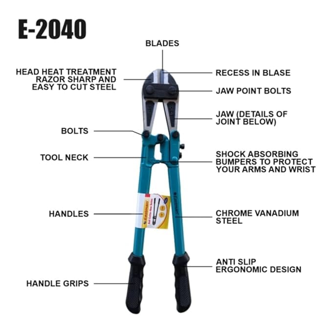 Eastman E-2040 12 Inch Bolt Cutter with CRV Jaws & Heavy Duty Rubber Grip 3