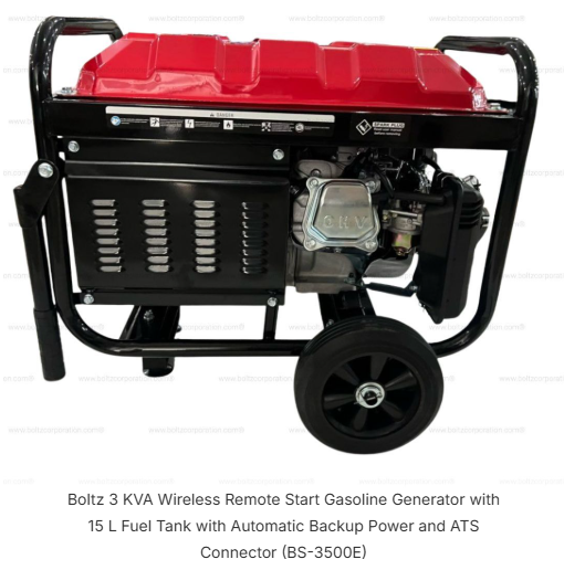 Boltz 3 KVA Wireless Remote Start Gasoline Generator with 15 L Fuel Tank with Automatic Backup Power and ATS Connector (BS-3500E) 2