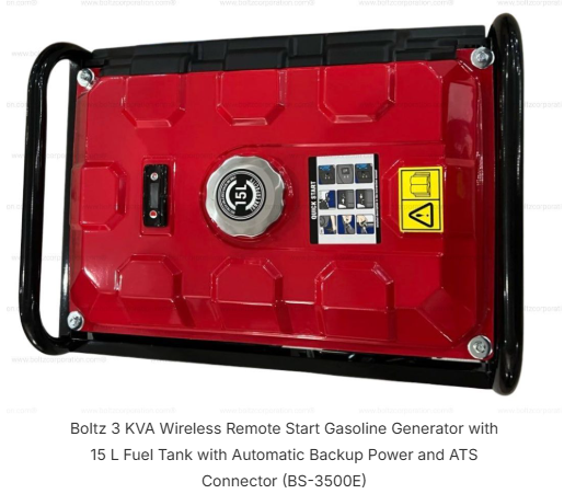 Boltz 3 KVA Wireless Remote Start Gasoline Generator with 15 L Fuel Tank with Automatic Backup Power and ATS Connector (BS-3500E) 3