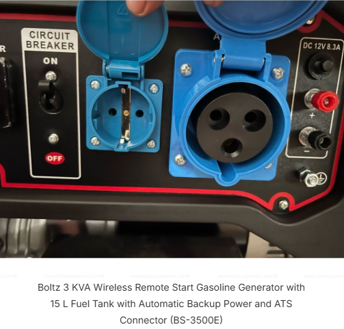 Boltz 3 KVA Wireless Remote Start Gasoline Generator with 15 L Fuel Tank with Automatic Backup Power and ATS Connector (BS-3500E) 5