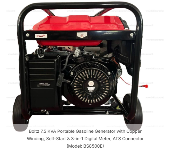Boltz 7.5 KVA Portable Gasoline Generator with Copper Winding, Self-Start & 3-in-1 Digital Meter, ATS Connector (Model: BS8500E) 2