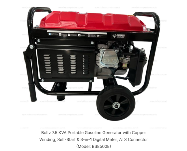 Boltz 7.5 KVA Portable Gasoline Generator with Copper Winding, Self-Start & 3-in-1 Digital Meter, ATS Connector (Model: BS8500E) 5