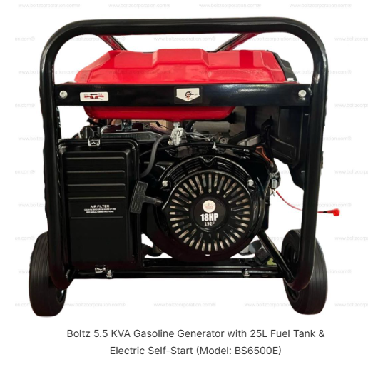 Boltz 5.5 KVA Gasoline Generator with 25L Fuel Tank & Electric Self-Start (Model: BS6500E) 2