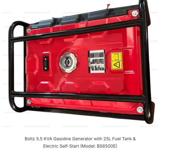 Boltz 5.5 KVA Gasoline Generator with 25L Fuel Tank & Electric Self-Start (Model: BS6500E) 3
