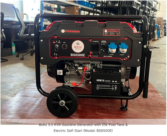 Boltz 5.5 KVA Gasoline Generator with 25L Fuel Tank & Electric Self-Start (Model: BS6500E) 4