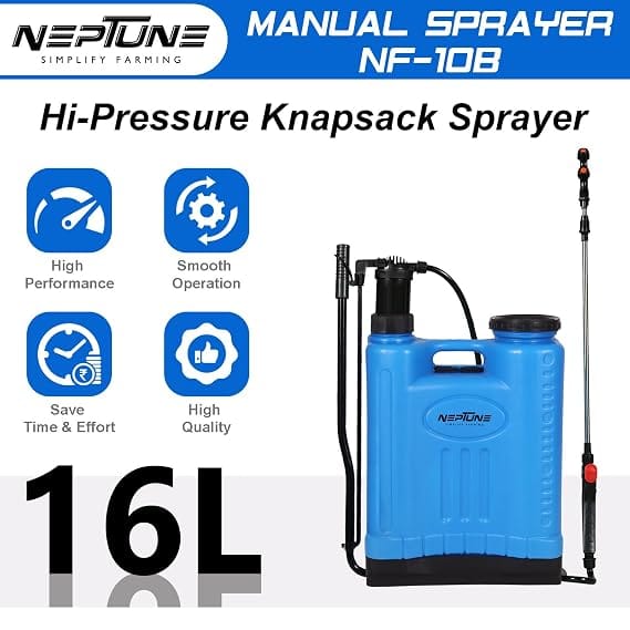Neptune Simplify Farming NF-10B Manual Knapsack Sprayer | Hand-Operated High-Pressure Pump | 16L Tank Capacity | Telescopic Lance with 3 Nozzles | Ideal for Farming, Gardening & Pesticide Spraying 4