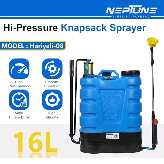 Neptune Simplify Farming Hariyali-08 Knapsack Hand Operated Sprayer | 16L HDPE Tank | Brass Pressure Chamber | Telescopic Lance with 3 Nozzles | Ideal for Farming, Gardening & Pest Control Spraying 2