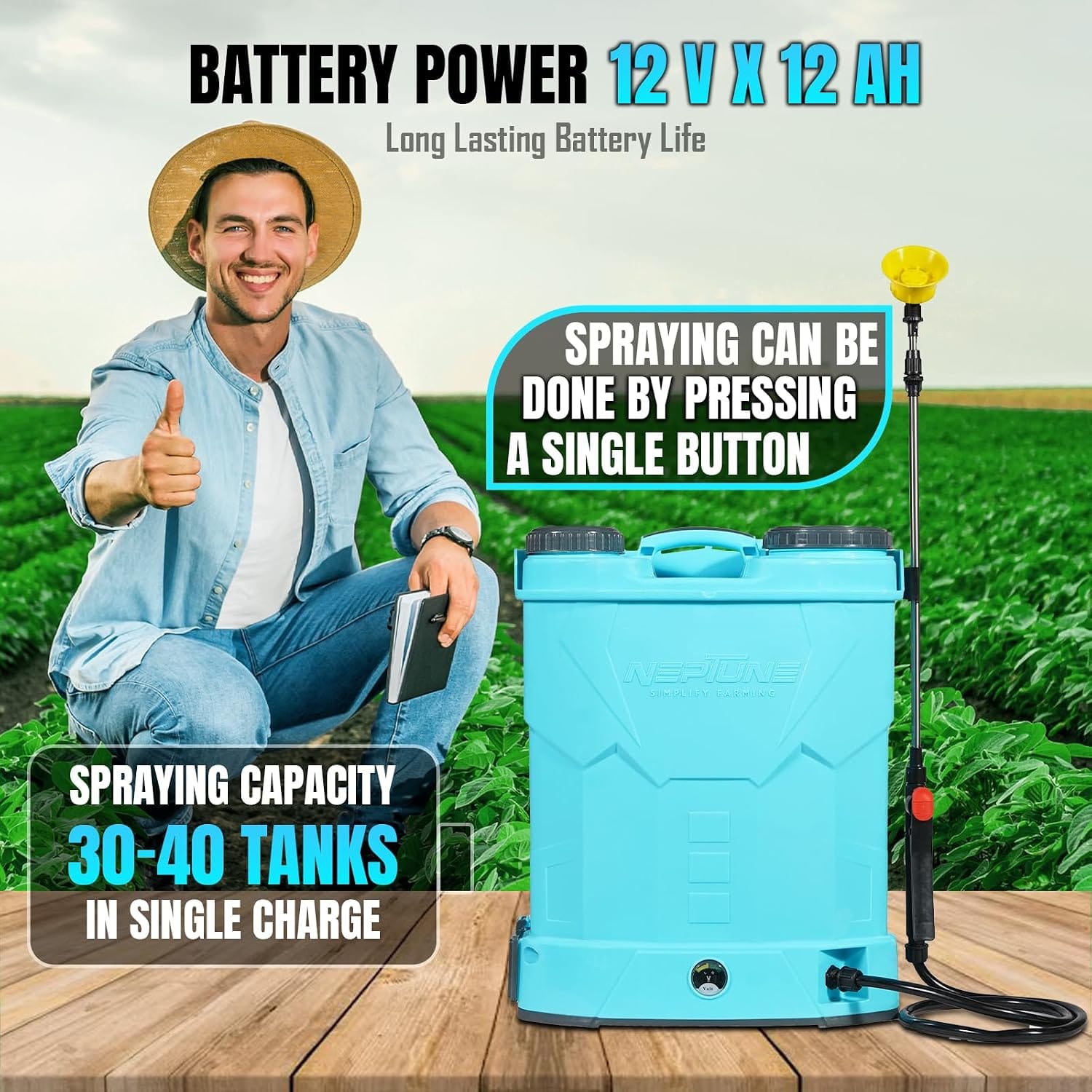 Neptune Simplify Farming Knapsack Battery Sprayer 12V x 12Amp Double Motor | High Pressure Spray Gun up to 20 Ft Spray | 20 Liter Tank | Ideal for Agriculture & Garden Spraying 5
