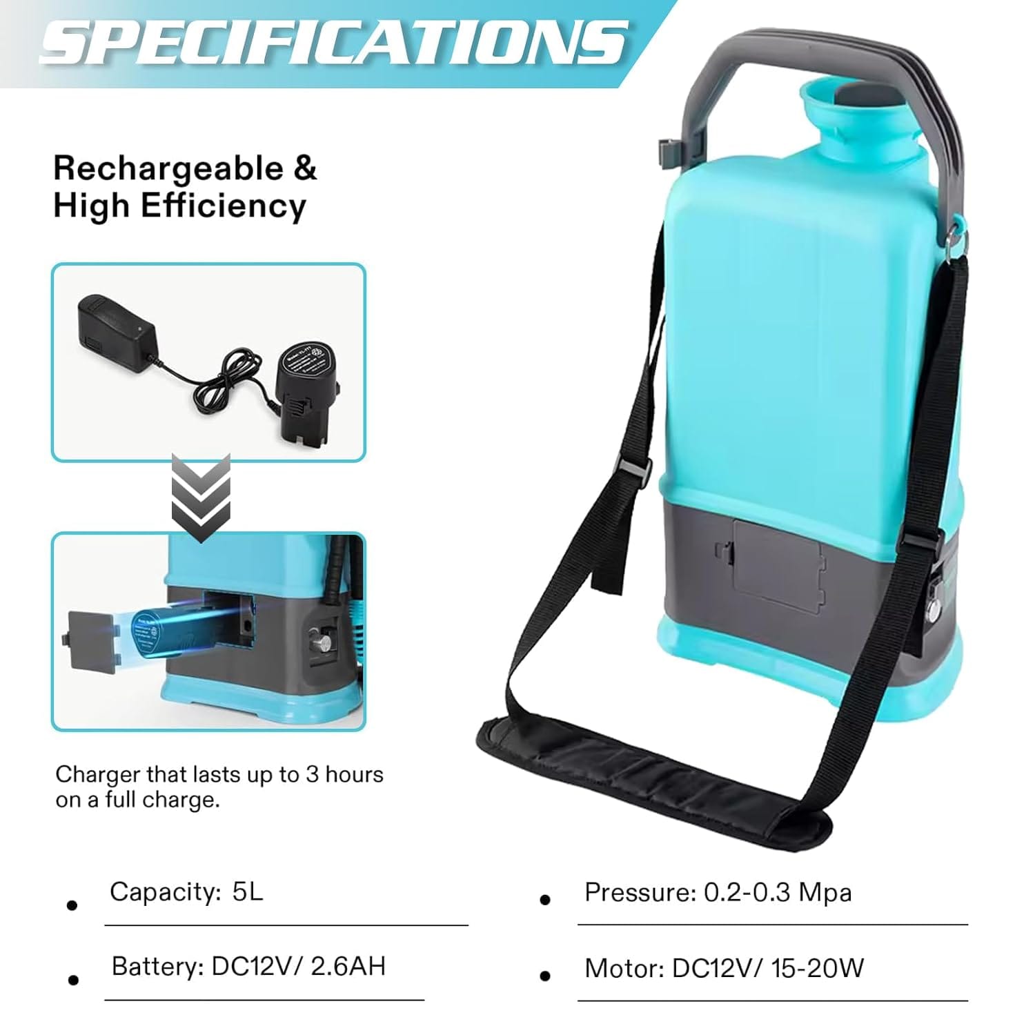 Neptune Simplify Farming Max-5 Pro 12V Lithium-Ion Battery Powered Garden Sprayer | 5 LTR Tank Capacity | 2 Type Nozzles with Adjustable Shoulder Strap Ideal for Gardening, Pest Control & Greenhouse 4