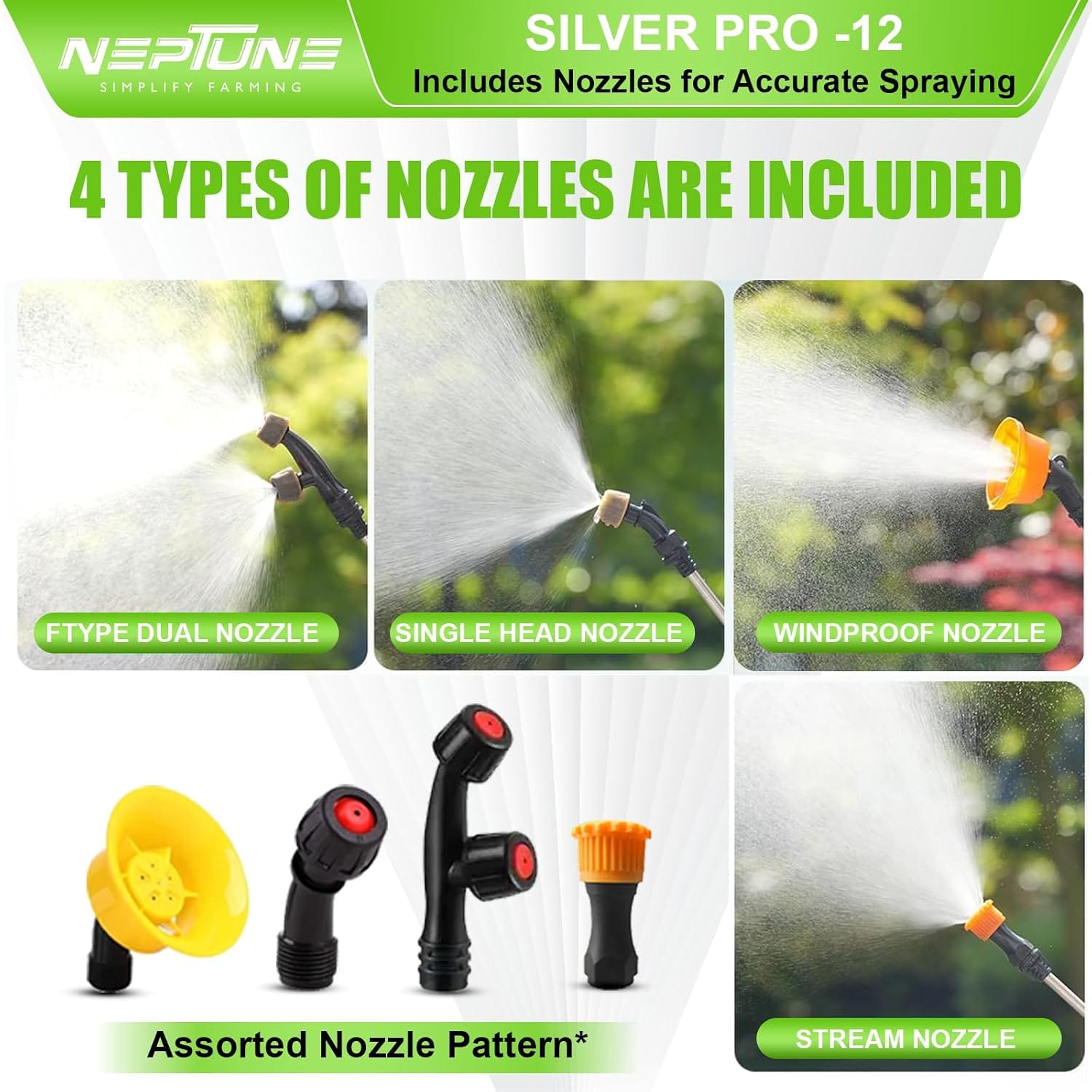 Neptune Simplify Farming Silver Pro-12 Knapsack Battery Sprayer 12V x 8Amp | Telescopic SS Lance | 18L Tank with Digital Battery Indicator | Get 4 Nozzles | Ideal for Agriculture & Garden Spraying 4