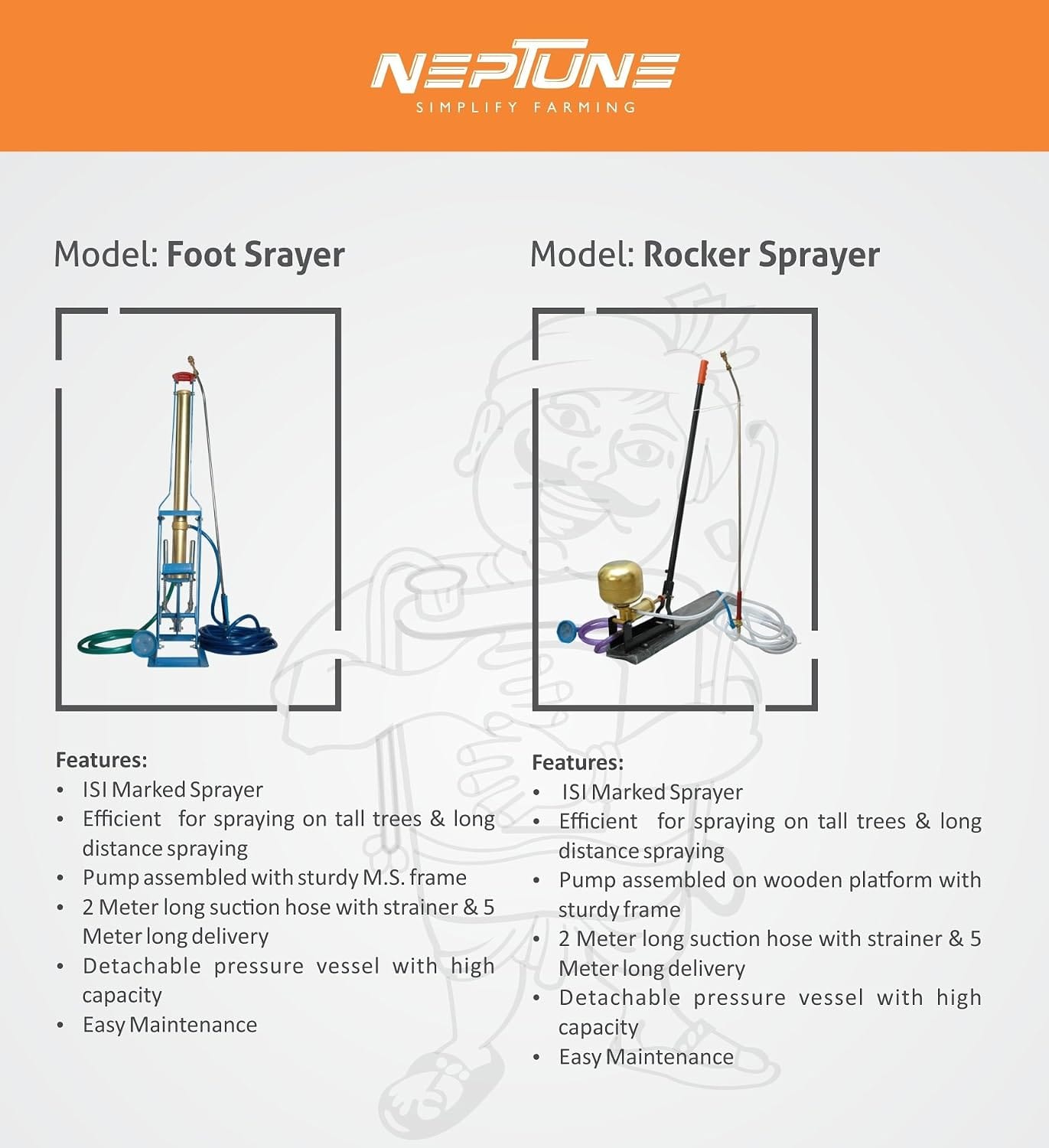 Neptune Simplify Farming Heavy Duty Rocker Sprayer | Durable Pressure Tank with Easy Hand Pumping | Comes with 5M Hose & 90CM Spray Lance | Manual Hand Sprayer for Crop Protection & Pesticide Spraying 2