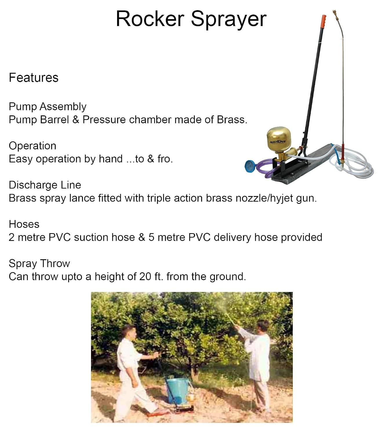Neptune Simplify Farming Heavy Duty Rocker Sprayer | Durable Pressure Tank with Easy Hand Pumping | Comes with 5M Hose & 90CM Spray Lance | Manual Hand Sprayer for Crop Protection & Pesticide Spraying 3