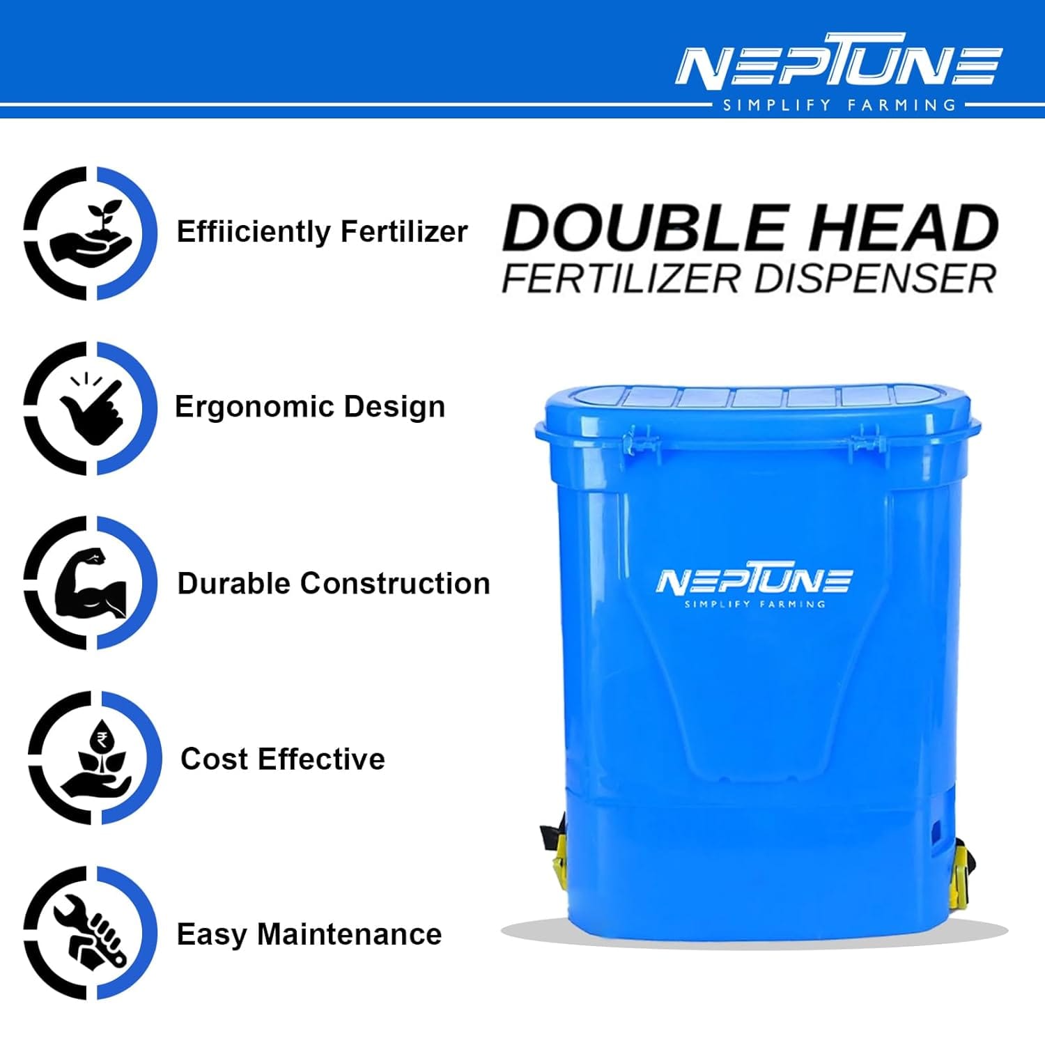 Neptune Simplify Farming Backpack Manual Agricultural Double Head Fertilizer Dispenser | Durable,Ergonomic Design with 20L Tank & Comfortable Handle | Ideal for Vegetable, Trees,Garden Plant Soil Care 3