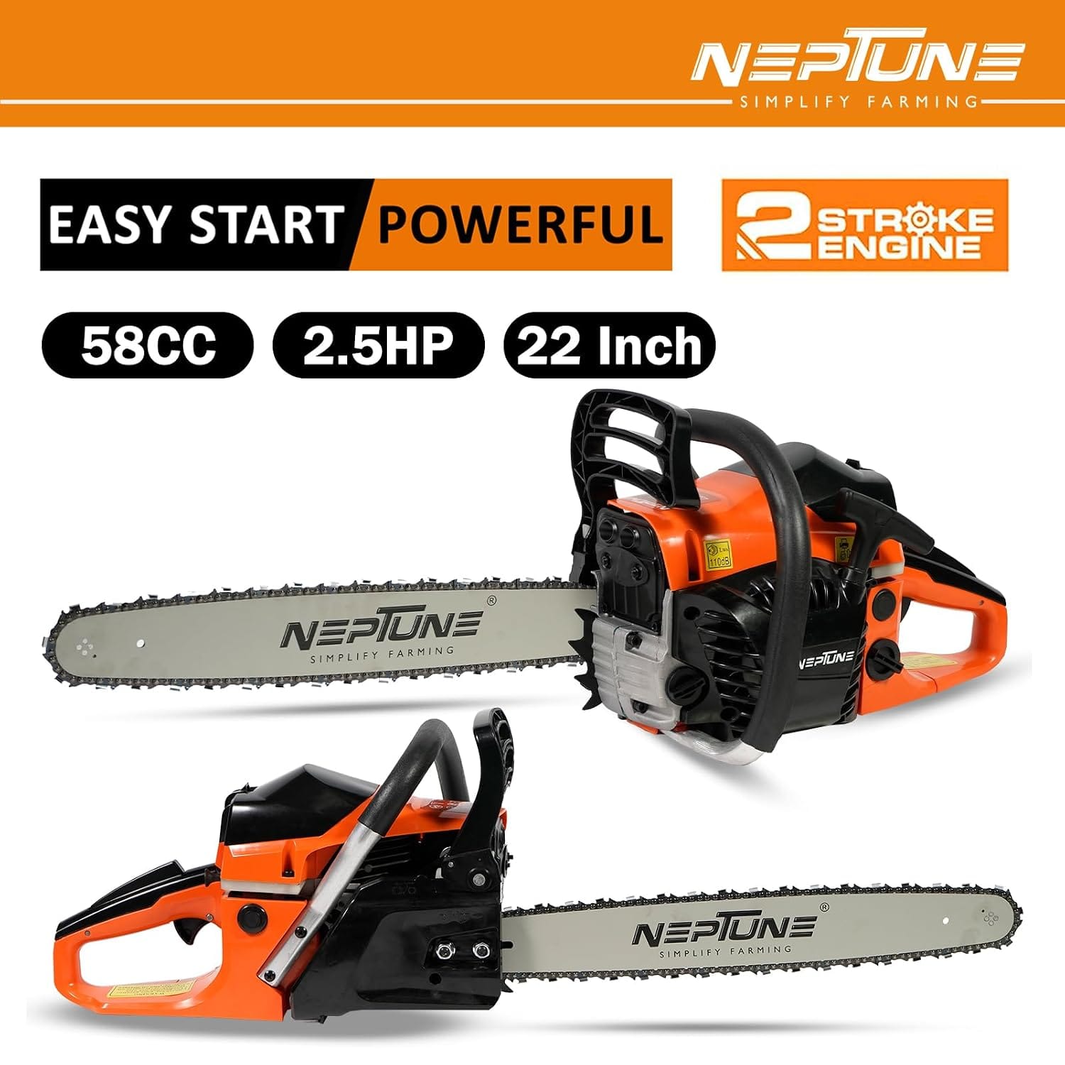 Neptune Simplify Farming CS-58 Heavy Duty 58CC Powerful 2 Stroke Petrol Chain Saw | Woodcutting Saw with 22" Blade| Professional Wood Cutter Saw, Cutting Trees,Garden, Agriculture, Rescue & Landscapes 3