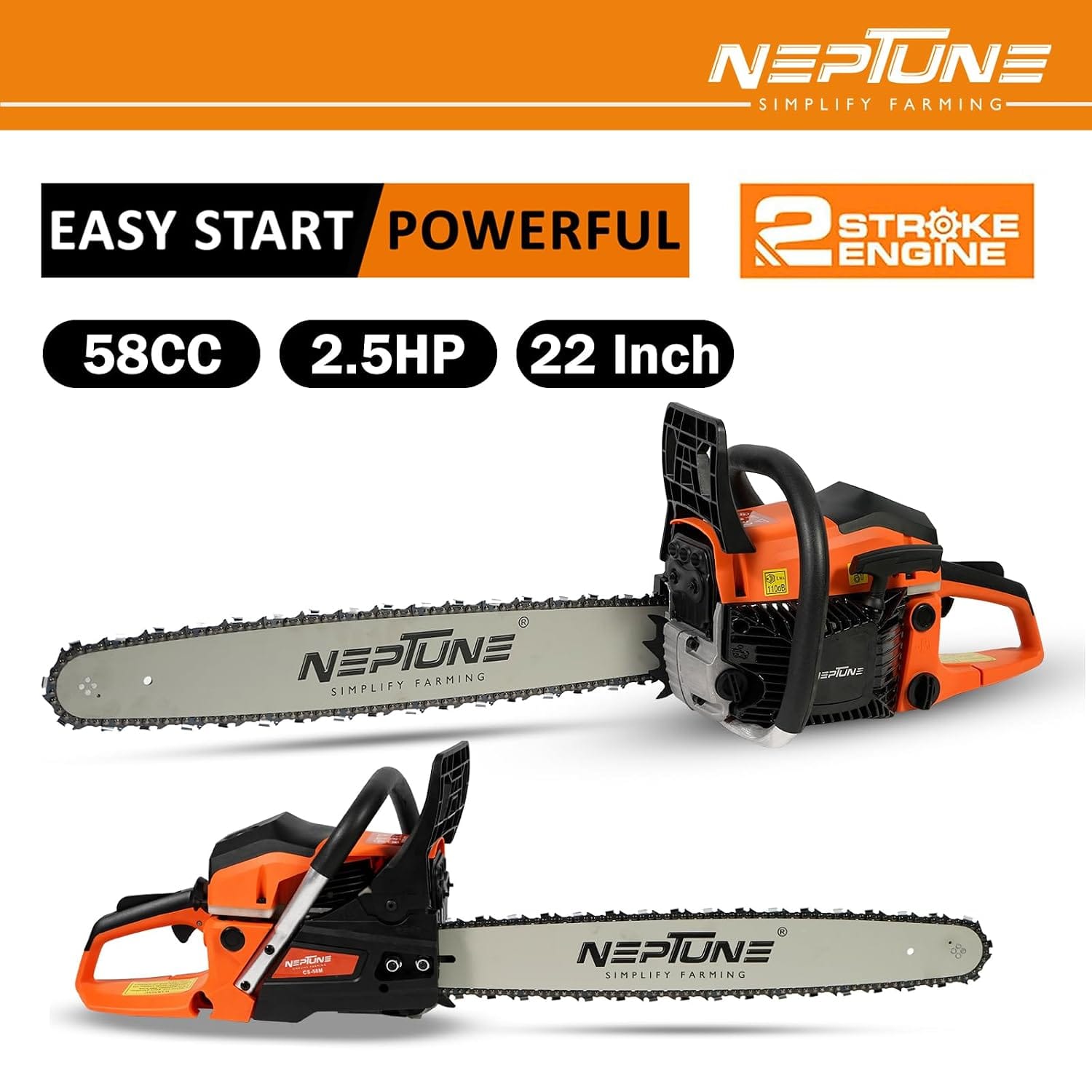 Neptune Simplify Farming CS-58M Heavy Duty 58CC Powerful Magnesium Body 2 Stroke Petrol Chain Saw with 22inch Blade | Professional Wood Cutter, Cutting Trees, Garden, Agriculture, Rescue & Landscapes 3