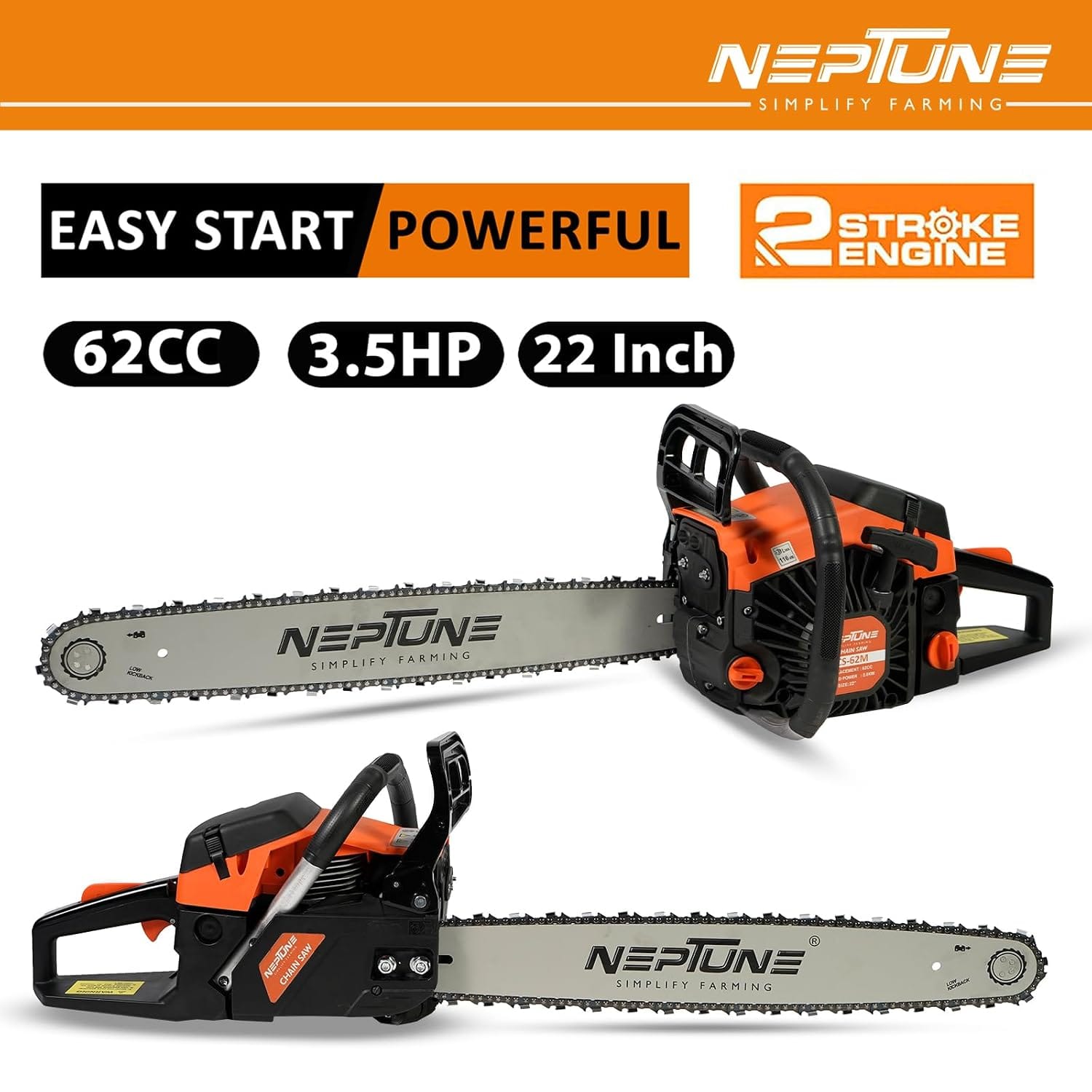 Neptune Simplify Farming CS-62 Heavy Duty 62CC Powerful 2Stroke Petrol Chain Saw | Woodcutting Saw with 22" Blade| Professional Wood Cutter Saw for Farm,Trees,Garden, Agriculture, Rescue & Landscapes 4