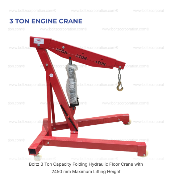 Boltz 3 Ton Capacity Folding Hydraulic Floor Crane with 2450 mm Maximum Lifting Height 2