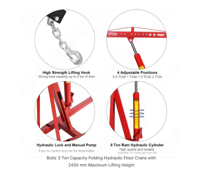 Boltz 3 Ton Capacity Folding Hydraulic Floor Crane with 2450 mm Maximum Lifting Height 4