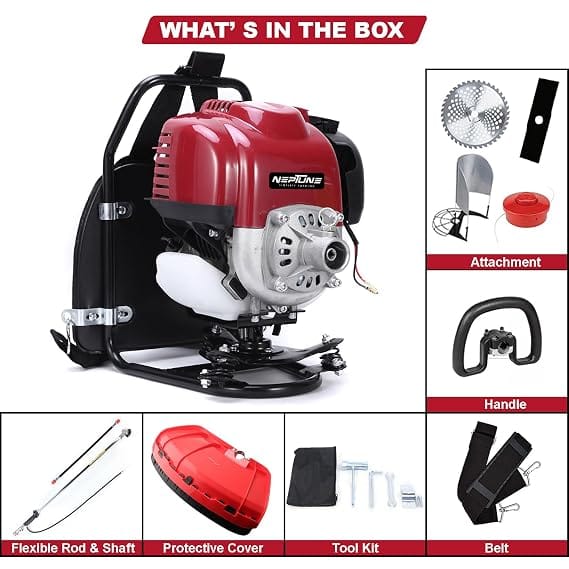 Neptune Simplify Farming BC-360 Backpack Brush Cutter | Powerful 4 Stroke Advanced Technology 35 CC Petrol Engine | Ideal Grass Trimming Machine for Weed, Agriculture, Garden, Lawn, Yard Cutting 4