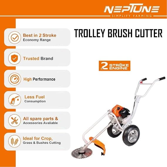 Neptune Simplify Farming BC-520W Wheeled Trolley Brush Cutter | 52CC Petrol Engine, 2 Stroke | Comes with 40T Blade and Trimmer Attachment | Grass Cutting Tool for Lawn, Farmhouse, Garden, Agriculture 3