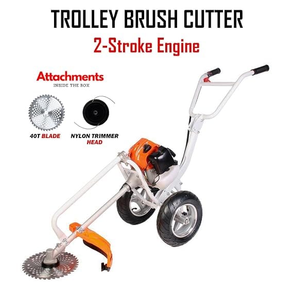 Neptune Simplify Farming BC-520W Wheeled Trolley Brush Cutter | 52CC Petrol Engine, 2 Stroke | Comes with 40T Blade and Trimmer Attachment | Grass Cutting Tool for Lawn, Farmhouse, Garden, Agriculture 2