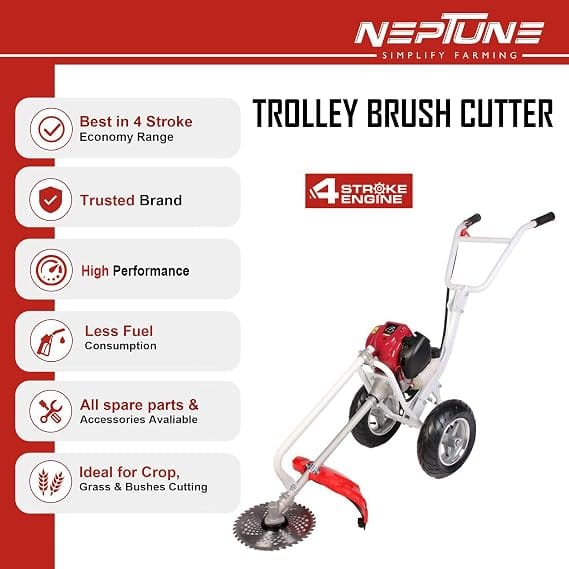 Neptune Simplify Farming Trolley 35cc 4 Stroke Brush Cutter | Heavy Duty Grass Cutter Machine | 40 Teeth & Tap n Go Blades for Garden and Agriculture Use 3