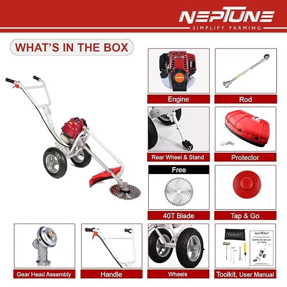 Neptune Simplify Farming Trolley 35cc 4 Stroke Brush Cutter | Heavy Duty Grass Cutter Machine | 40 Teeth & Tap n Go Blades for Garden and Agriculture Use 4
