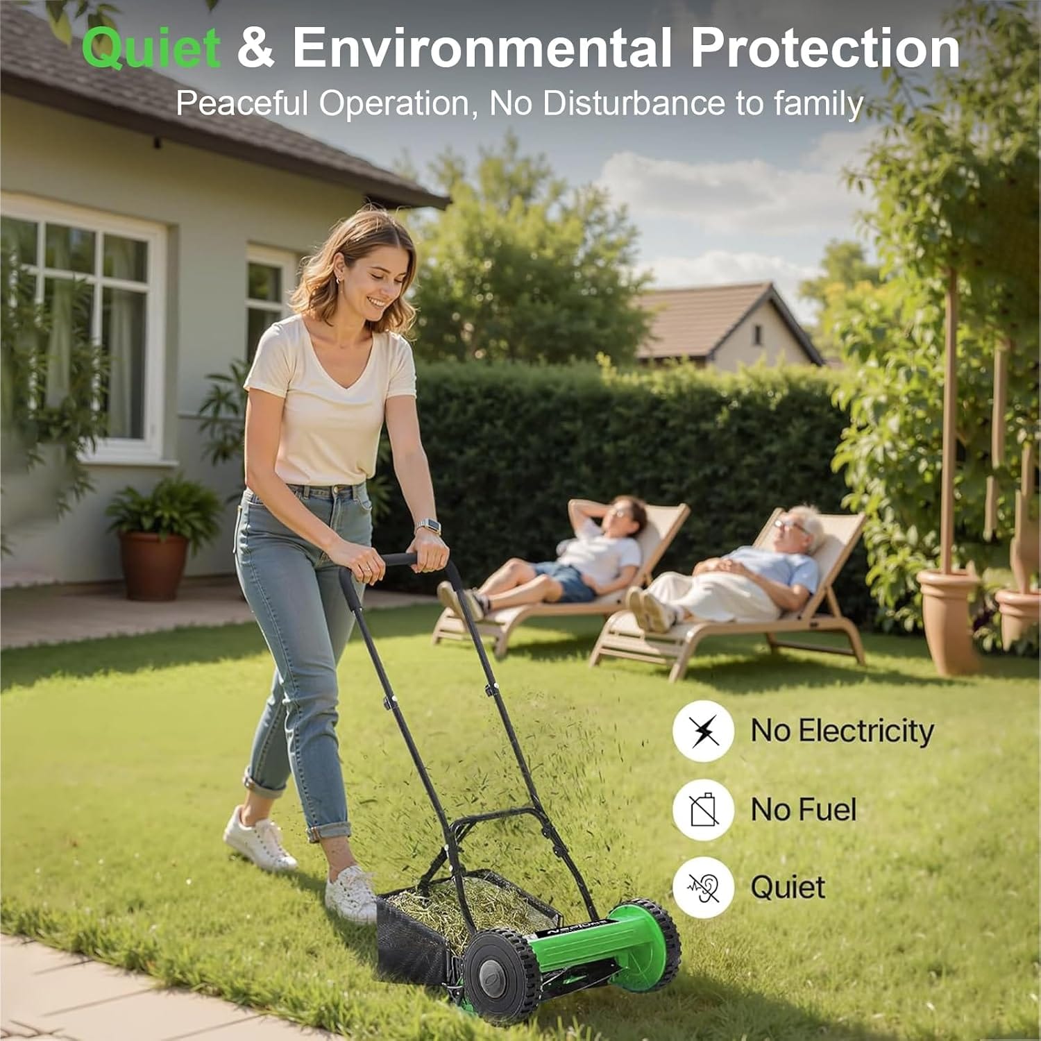 Neptune Simplify Farming Hand Push Manual Lawn Mower 16-Inch 5-Blade with 35 Liters Grass Catcher | Adjustable Handle Height | Grass Cutter Machine Sweeper for Home Garden and Park Greening 2