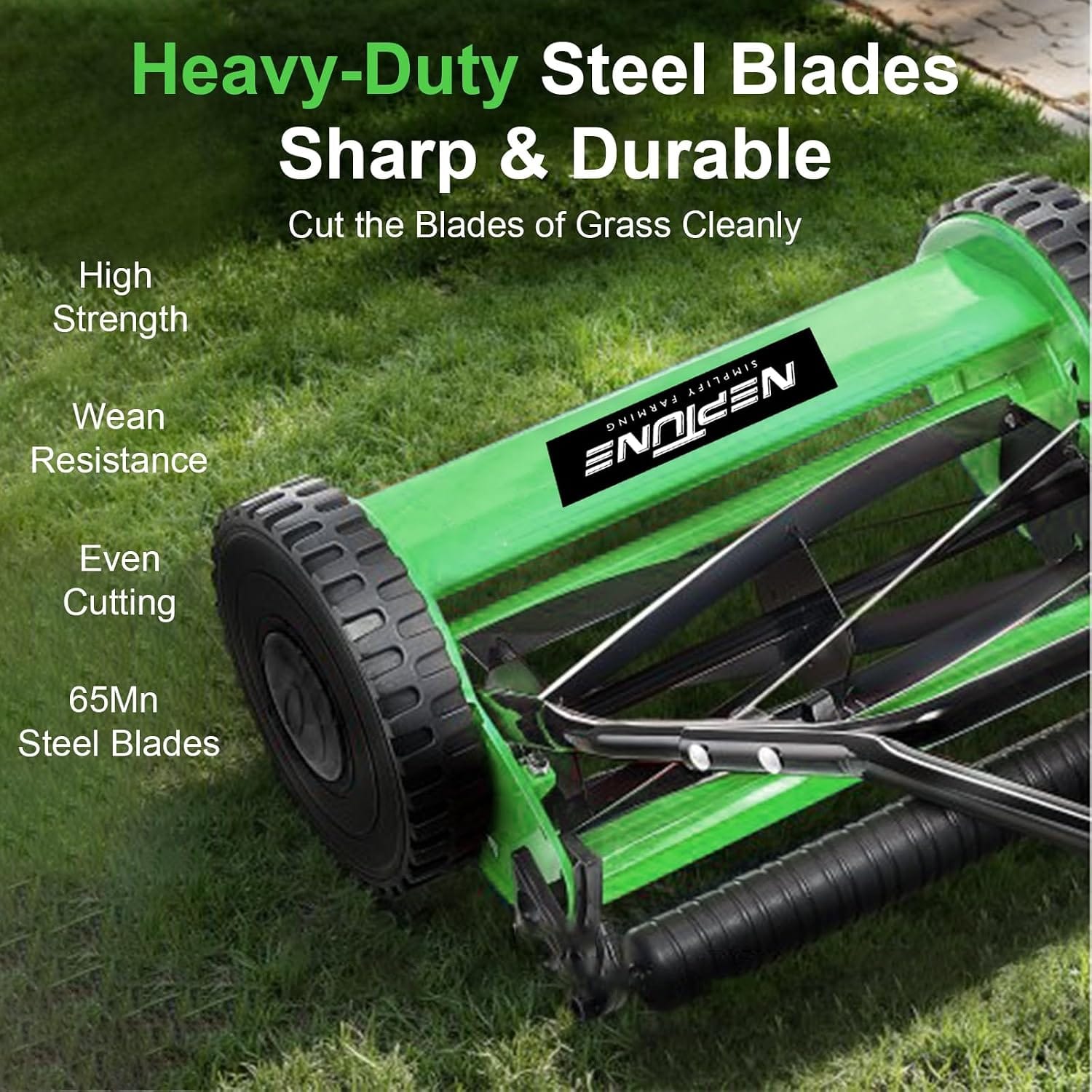 Neptune Simplify Farming Hand Push Manual Lawn Mower 16-Inch 5-Blade with 35 Liters Grass Catcher | Adjustable Handle Height | Grass Cutter Machine Sweeper for Home Garden and Park Greening 4